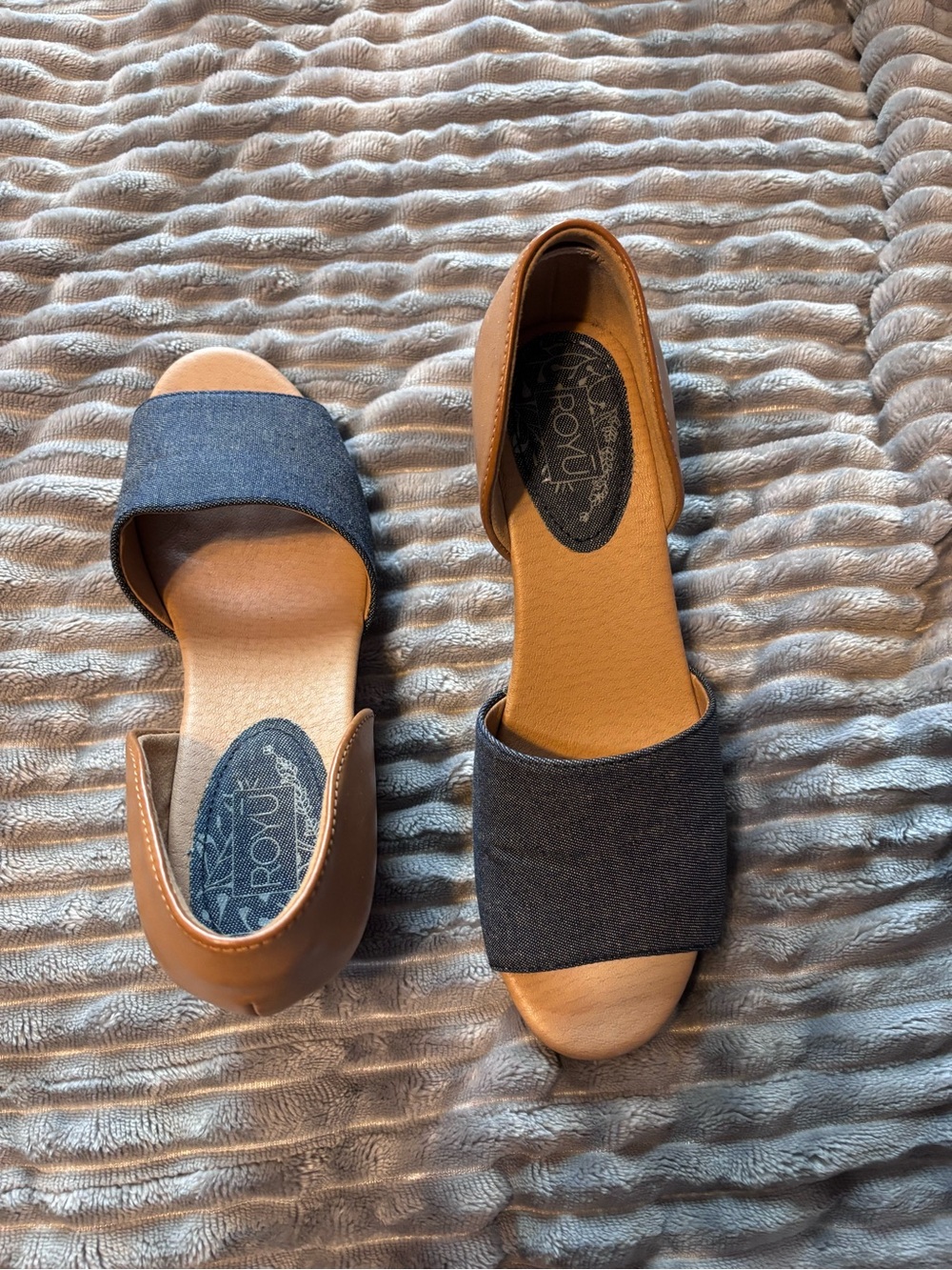 Denim & Tan Open-Toe Slide Mules